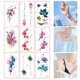 52 Kinds Watercolour Flora Lavender Waterproof Fake Tattoos Temporary Women Arm Chest Ankle Stickers Floral Body Art Tatto Flower