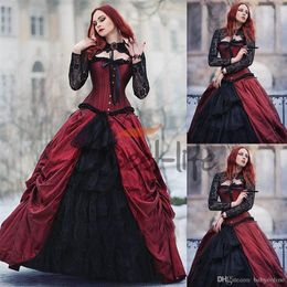 Old School Gothic Victorian Halloween Evening Dress Vintage Ball Gown High Neck Sheer Lace Long Sleeve Plus Size Quinceanera Party2213