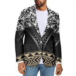 Men's Suits Polynesian Tribal Tongan Totem Tattoo Tonga Prints Mens Fashion Loog Sleeve One Button Suit Top Elegant Slim Casual Officewear