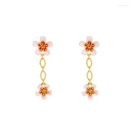 Dangle Earrings Cute Sweet Pink Flower Earring For Women Enamel Glaze Plant Peach Blossom Drop Ear Jewelry Accessories