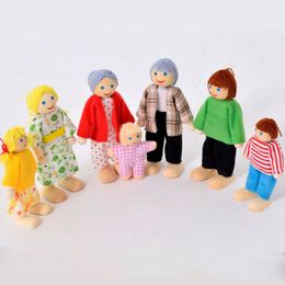 Dolls Wooden Furniture Miniature Toy Mini Wood Dolls Family Doll Kids Children House Play Toy Boys Girls Gifts 230721