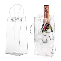 Portable Ice Buckets Wine Bag Collapsible Clear Cooler Packing PVC Leakproof Pouch Bags With Carry Handle Chilled Beverages Iced Drinks