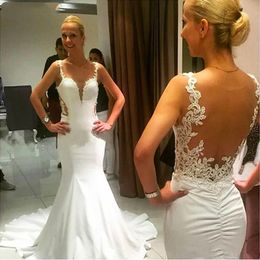 Wedding Dresses Bridal Gowns Plus Size New Formal Mermaid Trumpet Sweetheart Illusion Sleeveless Applique Satin Custom Ivory White