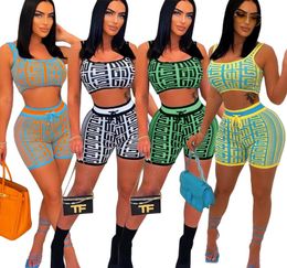 Designer New Arrival Plaid Print Position Tracksuits For Womens Sleeveless Vest Crop Tops And Casual Slim Sports Shorts 2 Piece Sets