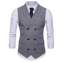 test Plaid Vests Men Slim Fit Suit Vest Male Waistcoat Shawl Collar Gilet Homme Casual Sleeveless Formal Business Jacket Vests 251w