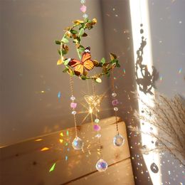 Garden Decorations Crystals Wind Chime Star Moon Butterfly Hanging Ornament Sun Catcher Diamond Prisms Rainbow Maker Pendant Home Garden Decor 230721