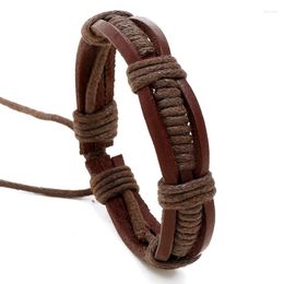 Bangle Vintage Punk Style Adjustable Black Brown Genuine Leather Bracelets Men Women Simple Braided Jewelry Gifts