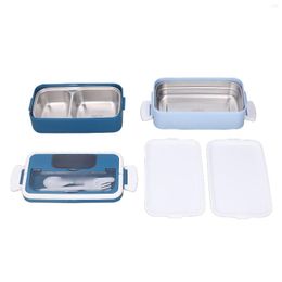 Dinnerware Sets Double Layer Bento Box Stainless Steel Fine Workmanship Rectangle BPA Free Portable Lunch With Fork For Office