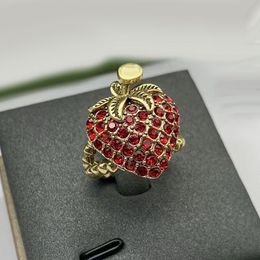 Luxury Brand Fashion Strawberry Open Ring Retro Micro Pave Red Full Cubic Zirconia Stones Women Lady Jewelry Gift High Quality