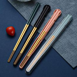 Chopsticks 1 Pair Chopstick 304 Stainless Steel Lunch Tableware Travel Portable With Box Holder Dinnerware Kitchen Accessories