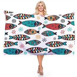 140X180CM Cartoon Turtle Lobster Fish Bath Towel Rectangle Swimming Pool Beach Towels Travel Picnic Superfine Fibre Blanket263y