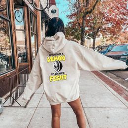 Men's Hoodies Women Khaki Pullover Funny Yellow I BROUGHT A LEMON TO AKNIFE FIGHT Letter Oversized Back Printed Hooded Sweatshirts