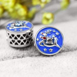 2023 New Blue Pattern Cute Unicorn DIY Silver Bracelet Versatile s925 Sterling Silver Bracelet Beaded for Men and Women