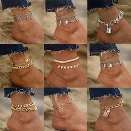 Link Bracelets Fashion Anklets Barefoot Summer Beach Crochet Women Trendy Jewellery Gift Sandals Foot Leg Multilayer Star Heart Female