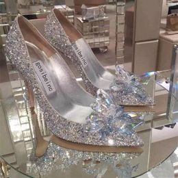Sparkly tacco a spillo cristalli scarpe da sposa per la sposa in rilievo designer di lusso tacchi Cenerentola pompe punta a punta strass nuziale285y