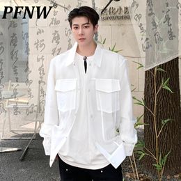 Men's Jackets PFNW Summer Thin High-end Handsome Jacket Perspective Mesh Korean Fashion Solid Colour Personality Loose Coats 28A3256