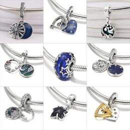 Loose Gemstones Black & Blue Sky Stars Tree Moon Charm Fit Women Bracelets Bangles DIY Jewellery S925 Sterling Silver You Are My Galaxy Bead