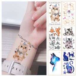 12pcs/set Cartoon Cats Temporary Tattoo Kids Children Cute Pets Body Sticker Disposable Animal tatouage temporaire Gift For Kids