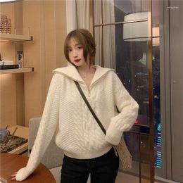 Women's Sweaters Autumn And Winter Knitted Long-sleeved Tops All-match Retro Zipper High Neck Linen Pattern Loose Sweater Outer Wear Women