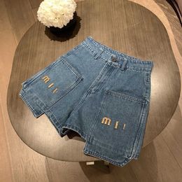 Shorts fashion luxury Summer women's blue sticker denim shorts, denim fabric can not afford to ball antiwrinkle, straight tube version o