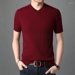 Men's Sweaters Man Cashmere Jumper Wool T Shirts Short Sleeve Male Solid Colour Pure Pullovers