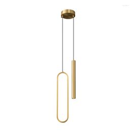 Pendant Lamps Copper Bedside Chandelier Bedroom Modern Minimalist Living Room Background Wall Small Droplight Lights