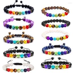 Strand Natural Stone Beads Multicolor Bangle 7 Chakra Healing Balance Bracelet For Women Reiki Prayer Yoga Wristband Jewellery