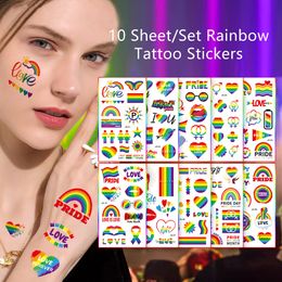 10pcs LGBT Temporary Tattoo Sticker Pride Day Rainbow Tattoo Sticker Homosexual Camouflage Sticker Games Face Sticker