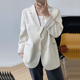 Women's Suits Korean Casual Women Blazers Loose Big Pocket Notched Collar Single-breasted Long Sleeve Spring Female Black Apricot Suit