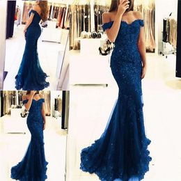 2022 Off The Shoulder Mermaid Long Evening Dresses Tulle Appliques Beaded Custom Made Formal Evening Gowns Prom Party Dresses235i