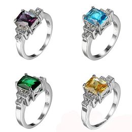 Luckyshien Family Friend Gifts Rings Amethyst Topaz Square Rings 925 Silver Wedding Lovers Men Women Jewelry299S