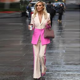 Women's Two Piece Pants Celebrity Fashion Blazer Women Office Professional Suits Colour Matching Single Button Jacket Flared Trousers
