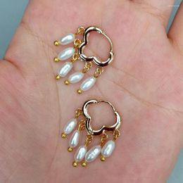 Dangle Earrings KKGEM Cute Style Natural Freshwater Cultured White Rice Pearl Cloud Gold Plated Hoop