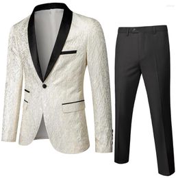 Men's Suits (Jacket Pants) Banquet Feather Embossing Process Designer Blazers/Men's Waistcoat Trouser 2 Pcs Dress Set 3XL 4XL