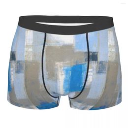 Underpants Men Grungy Abstract Teal Paintings Underwear Grey Blue Brush Artwork Sexy Boxer Shorts Panties Male Polyester S-XXL