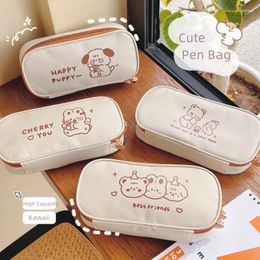 Cute Cartoon Pencil Case Korean Fashion Animal Milk Tea Colour Pen Bag High Capacity Stationery Storage Student Supplies