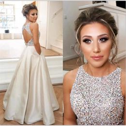 Jewel Top Beaded Prom Dresses Long Puffy Sequin Crystal Floor Length Prom Gowns Couture Keyhole Back Dresses Evening Wear Real Par324i