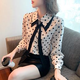 Women's Blouses Spring 2023 Bow-tie Chiffon Shirt Polka-dot High-end Long-sleeve Bottom