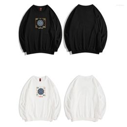 Men's Hoodies Autumn Winter Round Neck Loose Sweatshirt Fashion Embroidery Casual Cotton Pullover