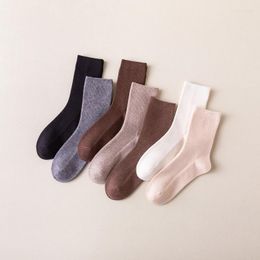 Women Socks Women's Solid Colour Double Needle Long Pile Cashmere Padded Warm Wool Calcetines De La Mujer