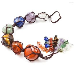 Jewellery Pouches Natural Crystal 7 Chakra Agate Jade Irregular Tumbles Stone Car Pendant Hanging Hand-woven Wholesale