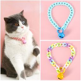 Dog Collars Pink Resin Chain Pet Collar Cat With Bell Macaroon Candy Colored Necklace For Small Birthday Princess Accessories