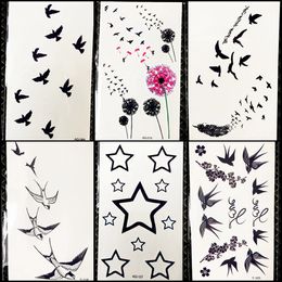 DIY Black Flying Birds Temporary Tattoo Colorful Dandelion Stickers Girls Face Party Tattoo Boys Hands Stars Fake Tatoos Makeup