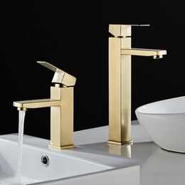 Brushed Gold Bathroom Faucet Black Basin Tap Sink Mixer Hot & Cold 304 Stainless Steel Sink Faucet Bathroom Lavotory Faucet