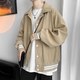 Men's Jackets Spring Autumn Baseball Jacket Men Fashion Striped Solid Turn Down Collar Loose Vintage Youth Coat Long Sleeve Tops