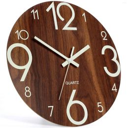 Wall Clocks Luminous Clock 12 Inch Wooden Silent Non-Ticking Kitchen With Night Lights For Indoor Living Room