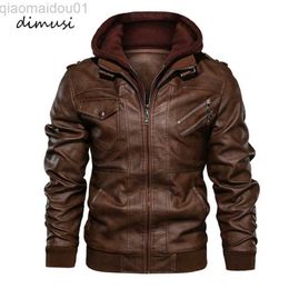 Men's Leather Faux Leather DIMUSI Winter Men's PU Leather Jacket Casual Man Motorcycle Leather Hooded Coats Male Slim Fit Business Leather Jackets Clothing L230721