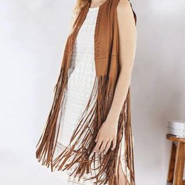 Women's Vests Retro Style Women Vest Vintage Fringed Waistcoat Long Tassels Suede With Hollow Hole Design Stylish Open Front O