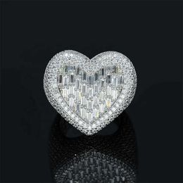 Custom Iced Out Vvs Moissanite Baguette Diamond Hip Hop Heart Ring 925 Silver 10k 14k Real Gold Hiphop Men Jewelry