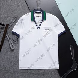 Summer Mens Plus Tees Polos 23SS Men designer t shirt womens pocket letter print polo shirts women Collar stripe t-shirts Street lapel Tshirt red white tee